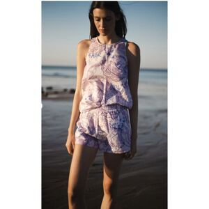 Las Sureñas Amor Blue Linen Blend Elastic Waist Lightweight Pool Day Shorts Sz S